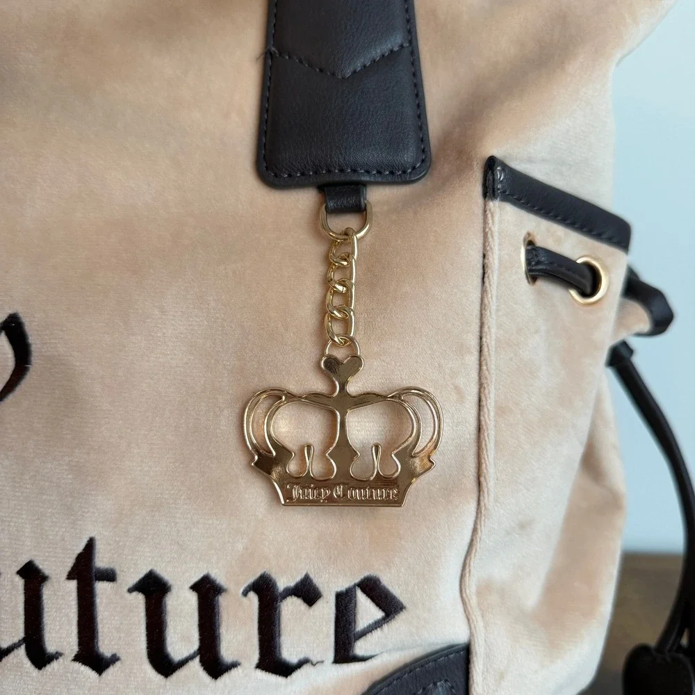 New Juicy Couture Renaissance Large Tote Shoulder Handbag Beige Brown Charm Y2K